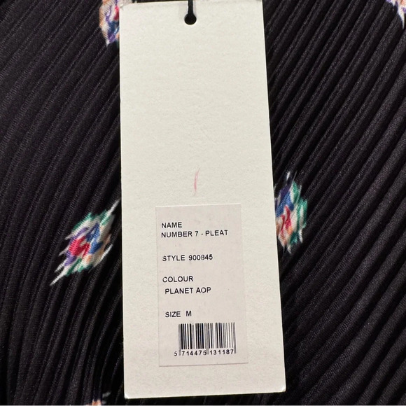 NWT Rotate Birger Christensen Number 7 Pleated Black Midi Dress Planet AOP SizeM - Picture 9 of 16